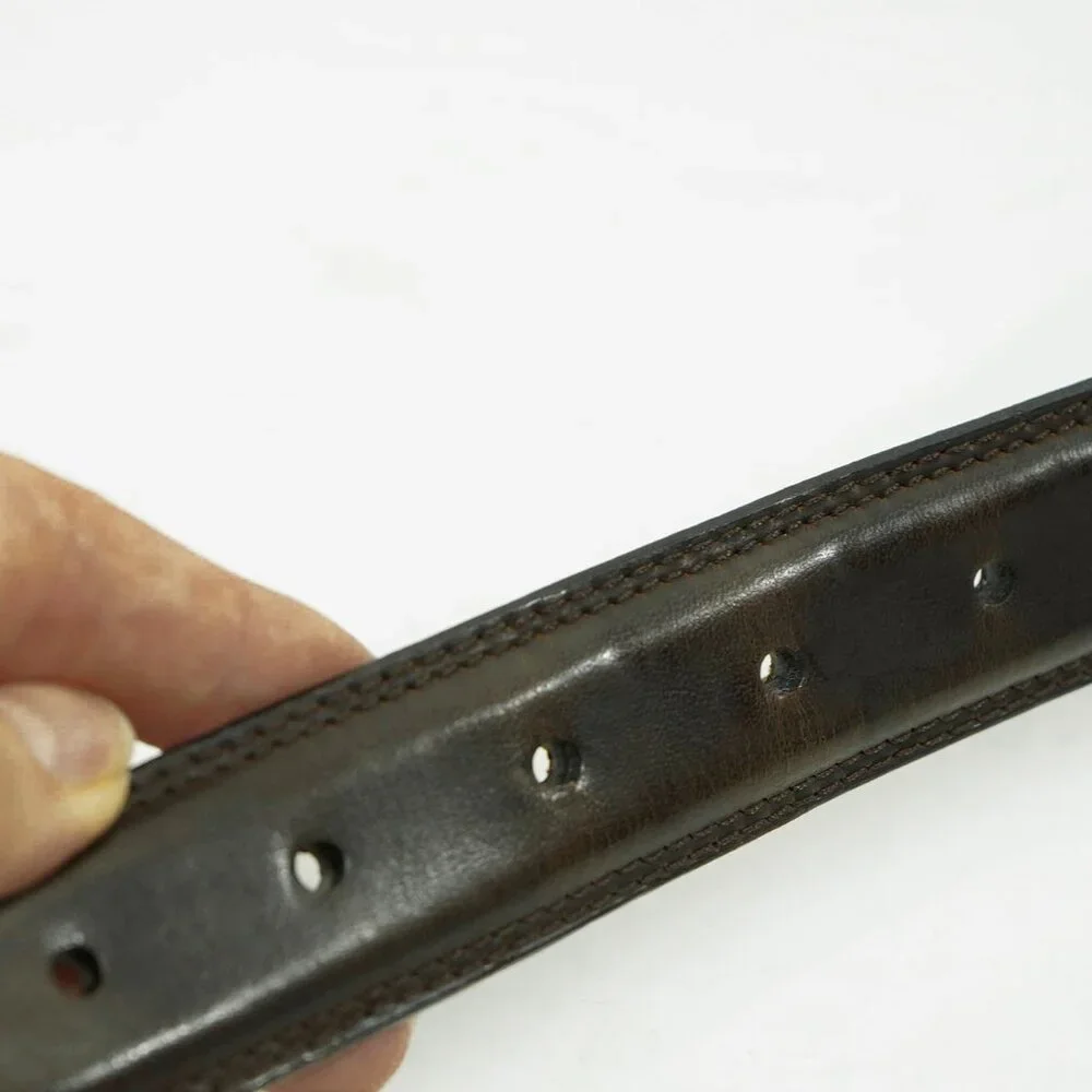 Vintage Brown Leather Brass Buckle Minimalist Tobacco Brown Minimalist Belt